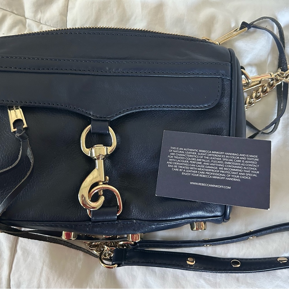 Rebecca Minkoff Navy Blue and Gold Crossbody Bag with Signature Hardware